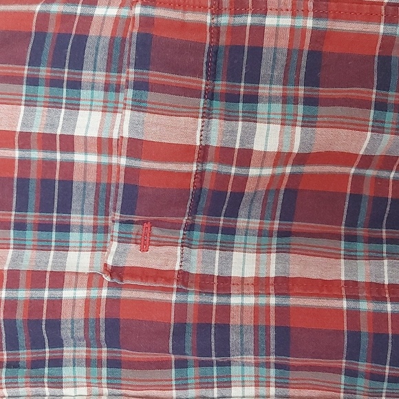 Barbour X Steve McQueen Button Down Plaid Shirt Lined Red Navy Size Medium - Picture 5 of 10